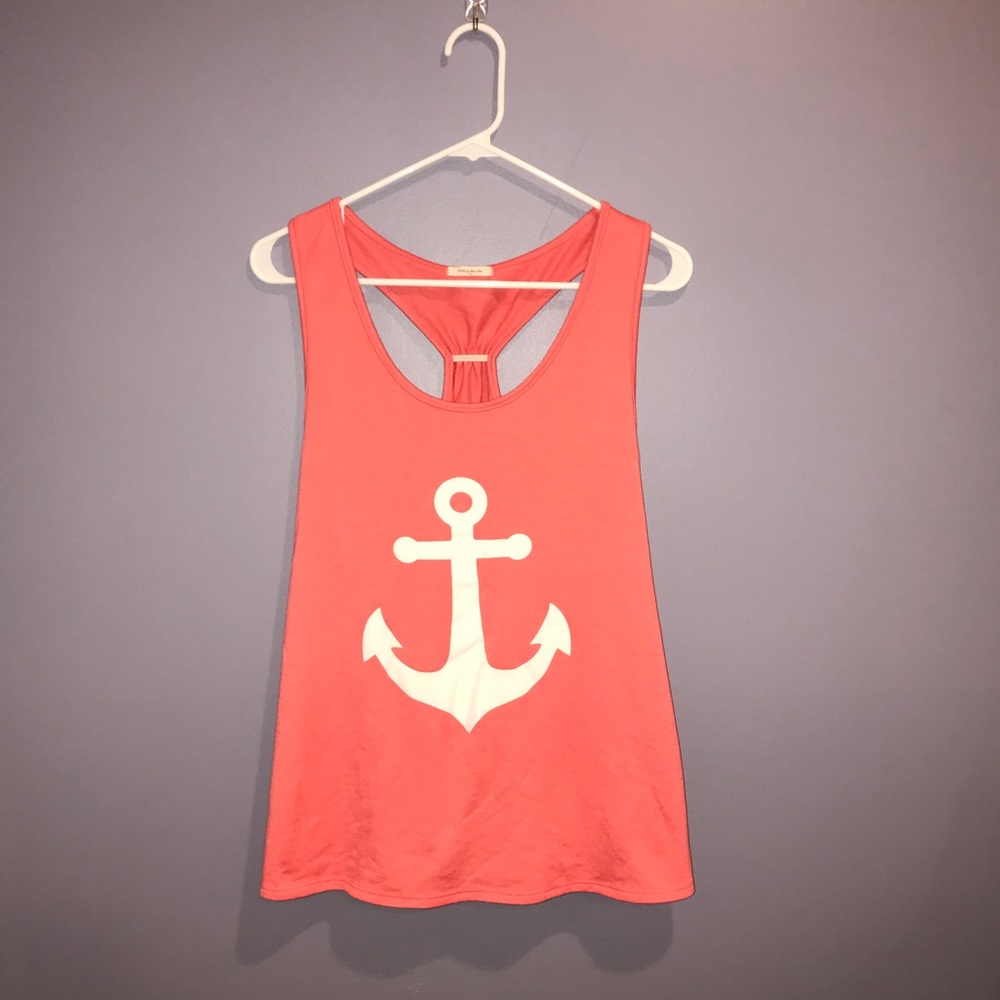 ✨Mon Ami Coral/Peach Anchor Tank Top Size M